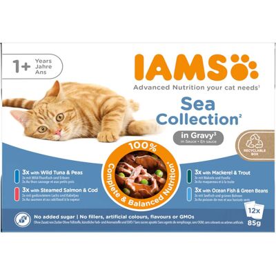 48x85g Sea Mix in Saus IAMS Delights Kattenvoer 48x85g Sea Mix in Saus IAMS Delights Kattenvoer