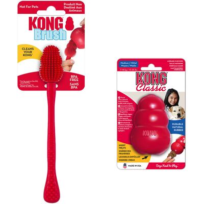 KONG Classic M (8,5 cm) + KONG Schoonmaakborstel hondenspeelgoed KONG Classic M (8,5 cm) + KONG Schoonmaakborstel hondenspeelgoed