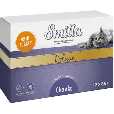 48x85g Smilla Deluxe Hapjes Katten Natvoer met Kalkoen en Spinazie 48x85g Smilla Deluxe Hapjes Katten Natvoer met Kalkoen en Spinazie