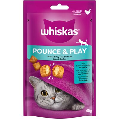 8 x 45 g Whiskas Snacks Pounce & Play Kip kattensnacks 8 x 45 g Whiskas Snacks Pounce & Play Kip kattensnacks