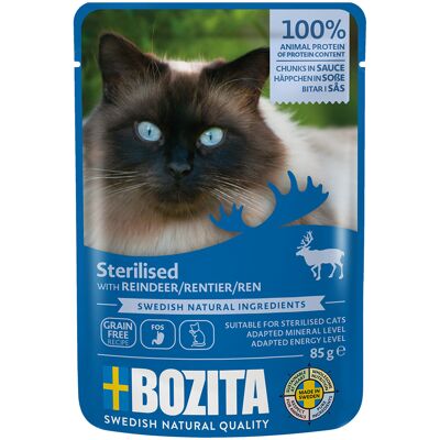 12 x 85 g Bozita hapjes in saus Sterilised nat kattenvoer met rendier 12 x 85 g Bozita hapjes in saus Sterilised nat kattenvoer met rendier