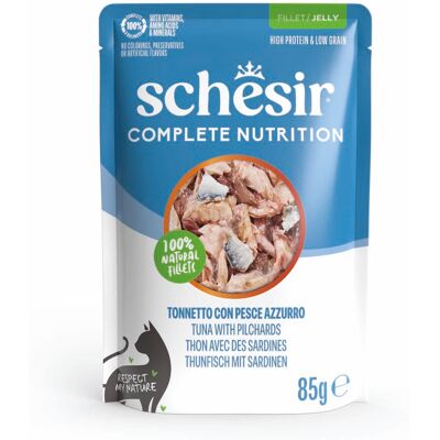 Voordeelpakket: 24x85g Schesir Complete Nutrition filet in gelei tonijn met sardientjes natvoer voor katten Voordeelpakket: 24x85g Schesir Complete Nutrition filet in gelei tonijn met sardientjes natvoer voor katten
