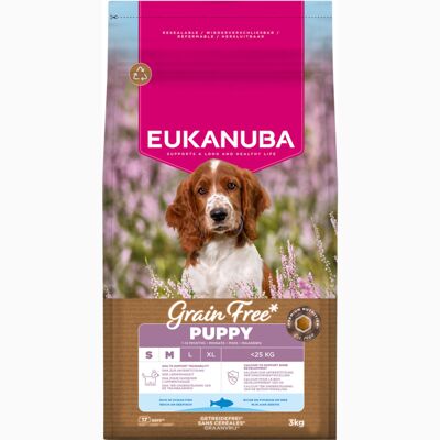 Voordeelpakket: 2x3kg Eukanuba Grain Free Puppy Klein & Middelgroot Ras Zeevis Hondenvoer droog Voordeelpakket: 2x3kg Eukanuba Grain Free Puppy Klein & Middelgroot Ras Zeevis Hondenvoer droog