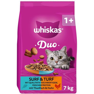7kg Whiskas 1+ Duo Surf & Turf Tonijn & Kip Droogvoer voor katten 7kg Whiskas 1+ Duo Surf & Turf Tonijn & Kip Droogvoer voor katten