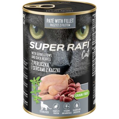 12x400g Rafi Super voor Steriele Katten parelhoen & Eendenhart natvoer voor katten 12x400g Rafi Super voor Steriele Katten parelhoen & Eendenhart natvoer voor katten