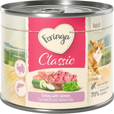 18x200g Zalm & Kalkoen met Courgette & Waterkers Feringa Classic Meat Menu Kattenvoer 18x200g Zalm & Kalkoen met Courgette & Waterkers Feringa Classic Meat Menu Kattenvoer