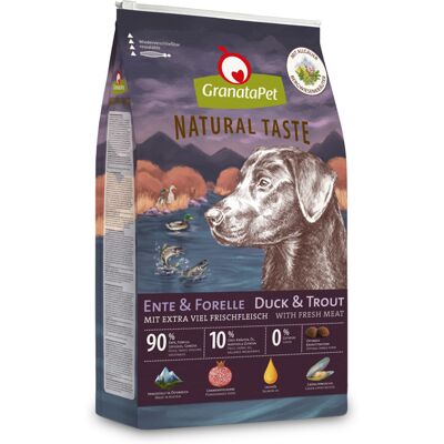 12kg Natural Taste Eend & Forel Granatapet Droog Hondenvoer 12kg Natural Taste Eend & Forel Granatapet Droog Hondenvoer