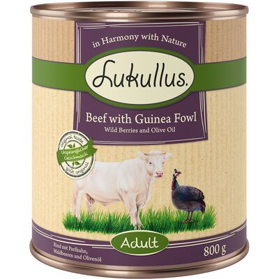 Lukullus Natuurkost Adult Graanvrij Hondenvoer 6 x 800 g - Rund met Parelhoen Lukullus Natuurkost Adult Graanvrij Hondenvoer 6 x 800 g - Rund met Parelhoen