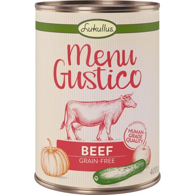 6x400g "Menu Gustico" Rund Met Pompoen, Appel En Oregano Lukullus Hondenvoer 6x400g "Menu Gustico" Rund Met Pompoen, Appel En Oregano Lukullus Hondenvoer
