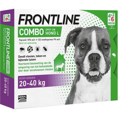 6 Pipetten x 2,68ml Frontline Combo Spot-On Hond L 20-40kg 6 Pipetten x 2,68ml Frontline Combo Spot-On Hond L 20-40kg