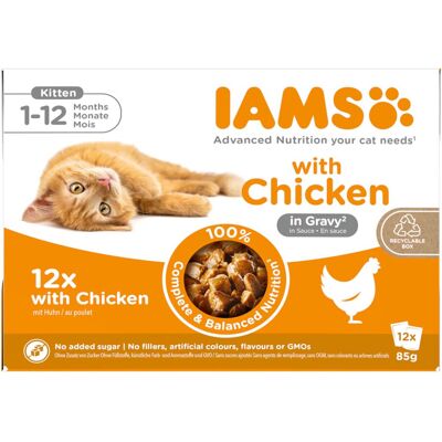 48 x 85 g Kitten met Kip in Saus IAMS Delights Kattenvoer 48 x 85 g Kitten met Kip in Saus IAMS Delights Kattenvoer