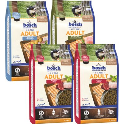 4 x 1 kg Bosch Adult in Gemengd Pakket Hondenvoer 4 x 1 kg Bosch Adult in Gemengd Pakket Hondenvoer