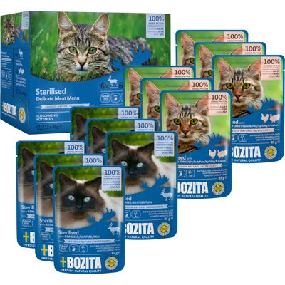 Bozita hapjes in saus Sterilised 12 x 85 g - Mixpakket vleesmenu Bozita hapjes in saus Sterilised 12 x 85 g - Mixpakket vleesmenu