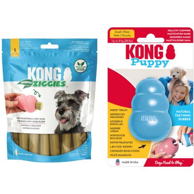 KONG Puppy - KONG Maat S, blauw + KONG Enhanced Ziggies Puppy S (198 g) KONG Puppy - KONG Maat S, blauw + KONG Enhanced Ziggies Puppy S (198 g)