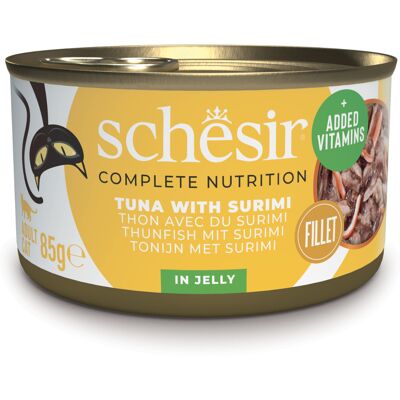 Voordeelverpakking Schesir Complete Nutrition Filet in gelei 24 x 85 g - Tonijn met Surimi Voordeelverpakking Schesir Complete Nutrition Filet in gelei 24 x 85 g - Tonijn met Surimi