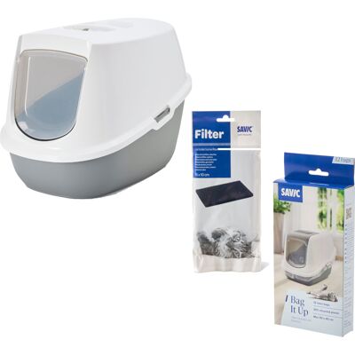 Savic kattenbak Robin - Startersset: Toilet grijs/wit + 2 filters + 12 Opbergen Savic kattenbak Robin - Startersset: Toilet grijs/wit + 2 filters + 12 Opbergen