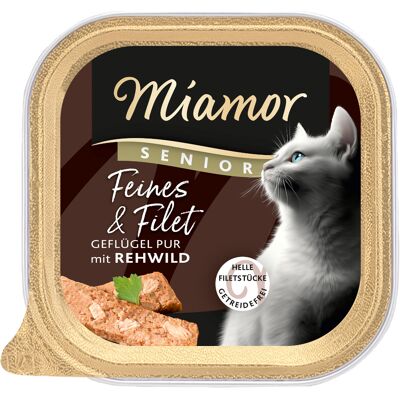 16x100g Miamor Fijn & Filet Senior Gevogelte Pur & Hert Wild Natvoer voor katten 16x100g Miamor Fijn & Filet Senior Gevogelte Pur & Hert Wild Natvoer voor katten