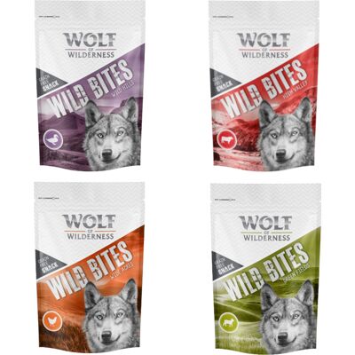 4x180g Wild Bites Mix: Kip, Eend, Lam, Rund Wolf of Wilderness Hondensnacks 4x180g Wild Bites Mix: Kip, Eend, Lam, Rund Wolf of Wilderness Hondensnacks