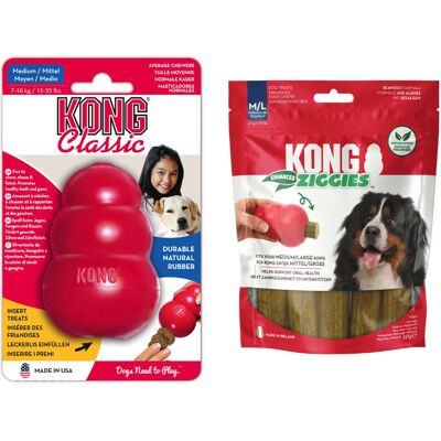 KONG Classic Rood - KONG M (8,5 cm) + Kong Ziggies Enhanced (227 g) KONG Classic Rood - KONG M (8,5 cm) + Kong Ziggies Enhanced (227 g)