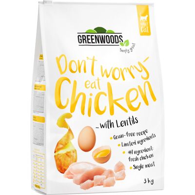 3kg Kip met Linzen, Aardappel en Ei Greenwoods Kattenvoer 3kg Kip met Linzen, Aardappel en Ei Greenwoods Kattenvoer