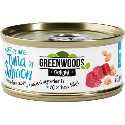 24x70g Delight Tonijnfilet met Zalm Greenwoods Kattenvoer 24x70g Delight Tonijnfilet met Zalm Greenwoods Kattenvoer