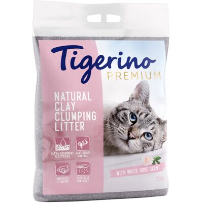 2x12kg Witte Rozengeur Tigerino Premium Kattenbakvulling Klei 2x12kg Witte Rozengeur Tigerino Premium Kattenbakvulling Klei