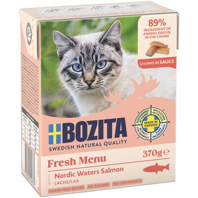 24x370g stukjes in Saus met Zalm Bozita Kattenvoer 24x370g stukjes in Saus met Zalm Bozita Kattenvoer