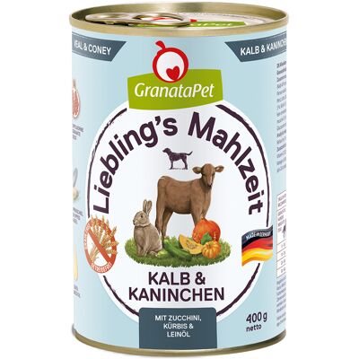 Granatapet Lievelingsmaaltijd 6 x 400 g Hondenvoer - Kalf & Konijn Granatapet Lievelingsmaaltijd 6 x 400 g Hondenvoer - Kalf & Konijn