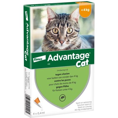 4 Pipetten Advantage® 40 voor katten van minder dan 4 kg - BE 4 Pipetten Advantage® 40 voor katten van minder dan 4 kg - BE