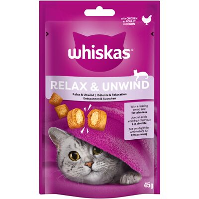 8 x 45 g Whiskas snacker Relax & Unwind kip kattensnacks 8 x 45 g Whiskas snacker Relax & Unwind kip kattensnacks
