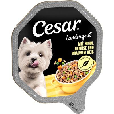 Megapack Cesar kuipjes 28 x 150 g - Landstoofpotje met kip, groenten en zilvervliesrijst Megapack Cesar kuipjes 28 x 150 g - Landstoofpotje met kip, groenten en zilvervliesrijst