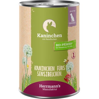 Herrmanns Herrmann's Selection Sensible 12 x 400 g - Konijn met bio rijstvlokken Herrmanns Herrmann's Selection Sensible 12 x 400 g - Konijn met bio rijstvlokken