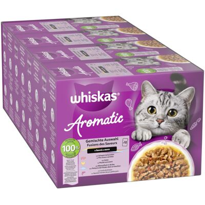 48x85g Whiskas 1+ Aromatic Selection Mix in Saus nat kattenvoer 48x85g Whiskas 1+ Aromatic Selection Mix in Saus nat kattenvoer