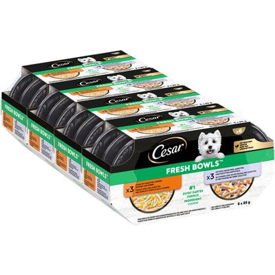 24x85g Cesar Fresh Bowls kip & Eend in saus natvoer voor honden 24x85g Cesar Fresh Bowls kip & Eend in saus natvoer voor honden