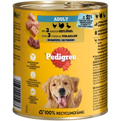 12x800g Gevogelte in paté Pedigree Classic natvoer voor honden 12x800g Gevogelte in paté Pedigree Classic natvoer voor honden