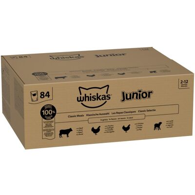 84x85g Klassieke Selectie in Saus Whiskas Junior Zakjes Natvoer voor Katten 84x85g Klassieke Selectie in Saus Whiskas Junior Zakjes Natvoer voor Katten