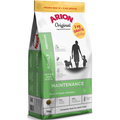 Arion Original Maintenance Medium Breed Kip - 12 + 3 kg gratis Arion Original Maintenance Medium Breed Kip - 12 + 3 kg gratis