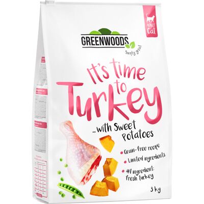 3kg Kalkoen met Zoete Aardappelen, Erwten en Pompoen Greenwoods Kattenvoer 3kg Kalkoen met Zoete Aardappelen, Erwten en Pompoen Greenwoods Kattenvoer