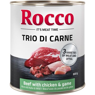 6x800g Trio di Carne Rund, Kip & Wild Rocco Hondenvoer 6x800g Trio di Carne Rund, Kip & Wild Rocco Hondenvoer