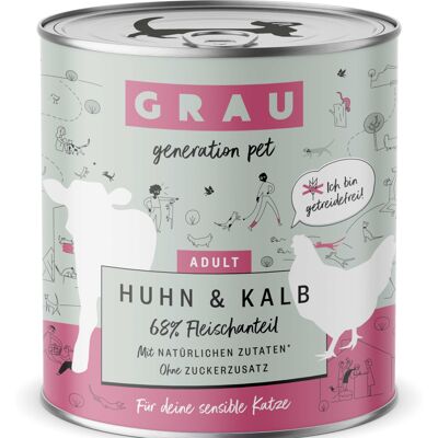 GRAU Smulpotje Graanvij 6 x 800 g Kattenvoer - Kip & Kalf GRAU Smulpotje Graanvij 6 x 800 g Kattenvoer - Kip & Kalf