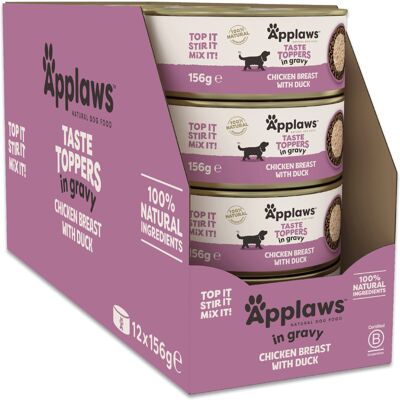 12x156g Applaws Taste Toppers Natural in Saus Kip en Eend Natvoer voor Honden 12x156g Applaws Taste Toppers Natural in Saus Kip en Eend Natvoer voor Honden