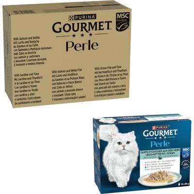 96 x 85 g Gourmet Perle natvoer voor katten + 12 x 85 g Gourmet Perle Ocen Flakes gratis! - Zalm & Witvis, Sardine & Tonijn, Zalm & Zeebaars, Diepzeevis & Tonijn in Saus 96 x 85 g Gourmet Perle natvoer voor katten + 12 x 85 g Gourmet Perle Ocen Flakes gratis! - Zalm & Witvis, Sardine & Tonijn, Zalm & Zeebaars, Diepzeevis & Tonijn in Saus