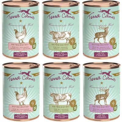 Terra Canis Graanvrij 6 x 400 g - Mixpakket (3 Soorten, Rund, Kip & Hert) Terra Canis Graanvrij 6 x 400 g - Mixpakket (3 Soorten, Rund, Kip & Hert)