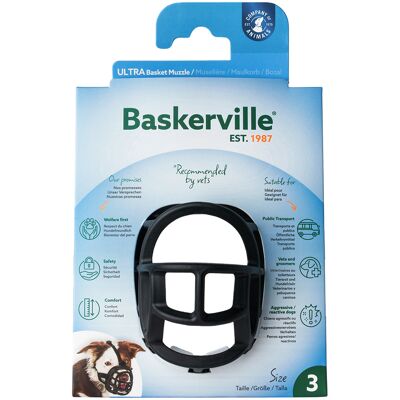 Muilkorf Baskerville Ultra 2.0 - Maat 3: Bijv. Border Collie, Schnauzer Muilkorf Baskerville Ultra 2.0 - Maat 3: Bijv. Border Collie, Schnauzer