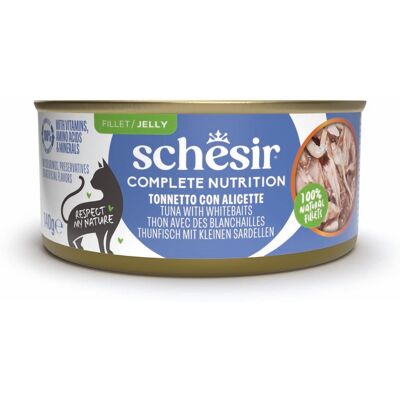 6x140g Tonijn met witte vis Schesir Complete voeding in gelei natvoer voor katten 6x140g Tonijn met witte vis Schesir Complete voeding in gelei natvoer voor katten