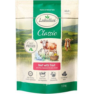 Lukullus Koudgeperste Rund & Forel - Voordeelpakket: 4 x 1,5 kg: nieuw Receptuur Lukullus Koudgeperste Rund & Forel - Voordeelpakket: 4 x 1,5 kg: nieuw Receptuur