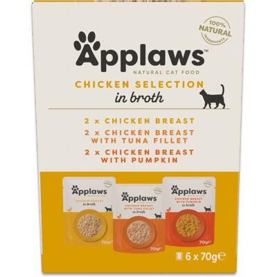 Voordeelpakket: 24x70g Applaws Pouch met bouillon Mixpakket Kip (3 varianten) Natvoer voor katten Voordeelpakket: 24x70g Applaws Pouch met bouillon Mixpakket Kip (3 varianten) Natvoer voor katten