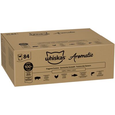 84x85g Whiskas 1+ Adult Zakjes Geurige Fusie in Saus Natvoer voor Katten 84x85g Whiskas 1+ Adult Zakjes Geurige Fusie in Saus Natvoer voor Katten