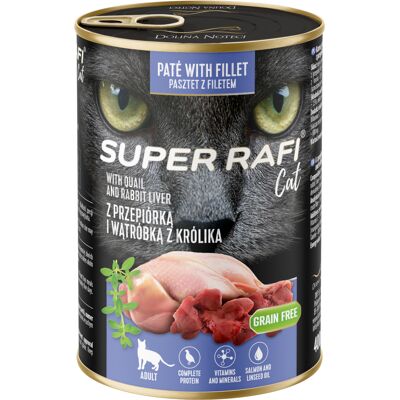 12x400g Rafi Cat Super kwartel en konijnenlever natvoer voor katten 12x400g Rafi Cat Super kwartel en konijnenlever natvoer voor katten
