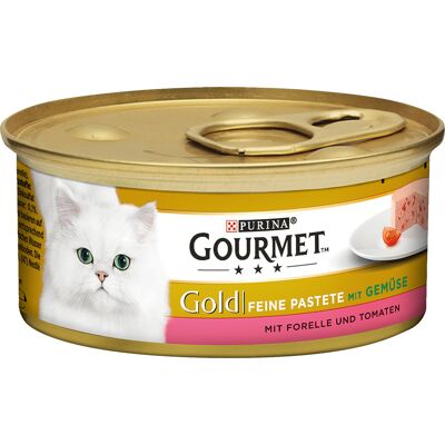 24 x 85 g Gourmet Forel & Tomaat Gold Mousse Voordeelpakket Kattenvoer 24 x 85 g Gourmet Forel & Tomaat Gold Mousse Voordeelpakket Kattenvoer